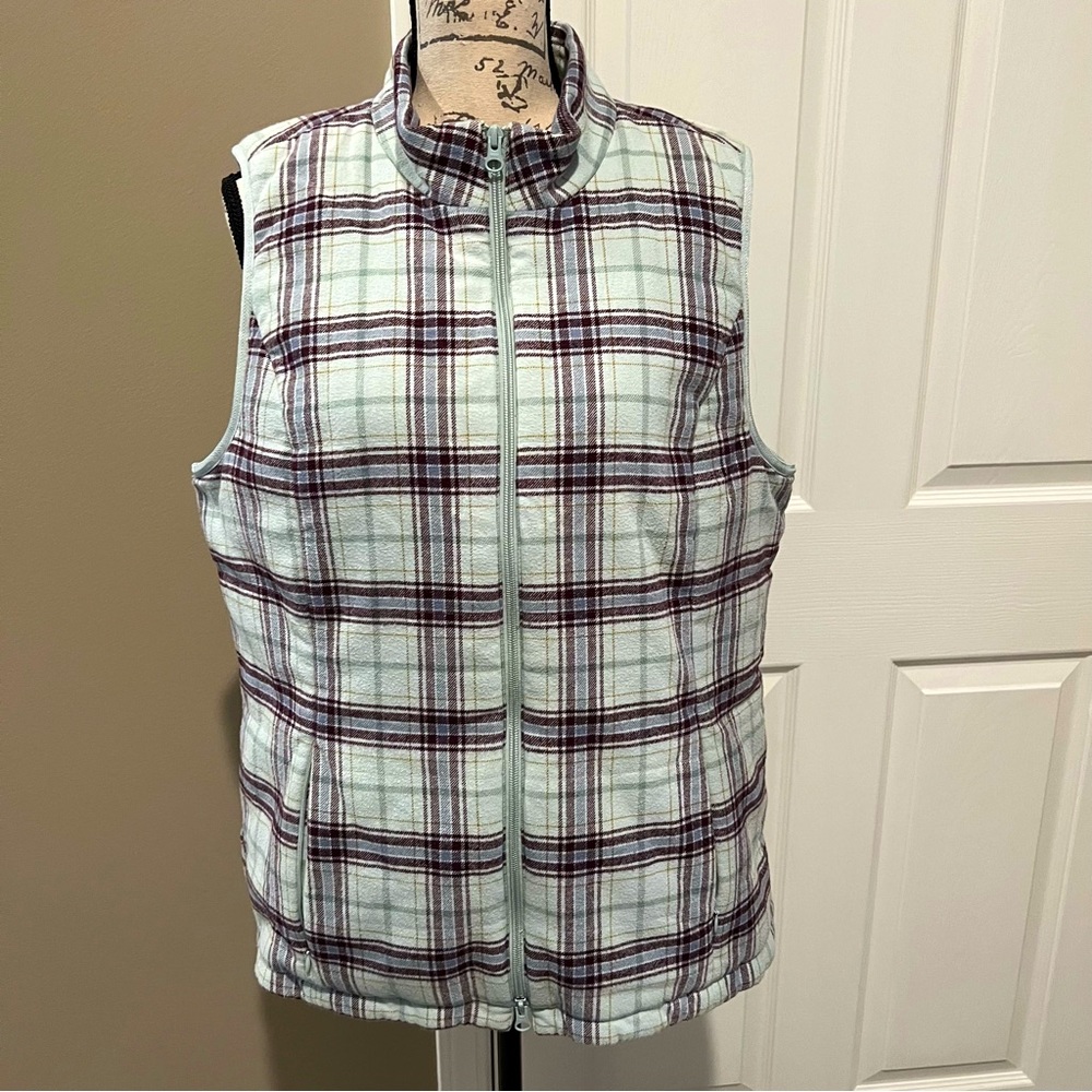 J.Jill Plaid Quilted Vest in Excellent Condition - Green/Purple Size LG